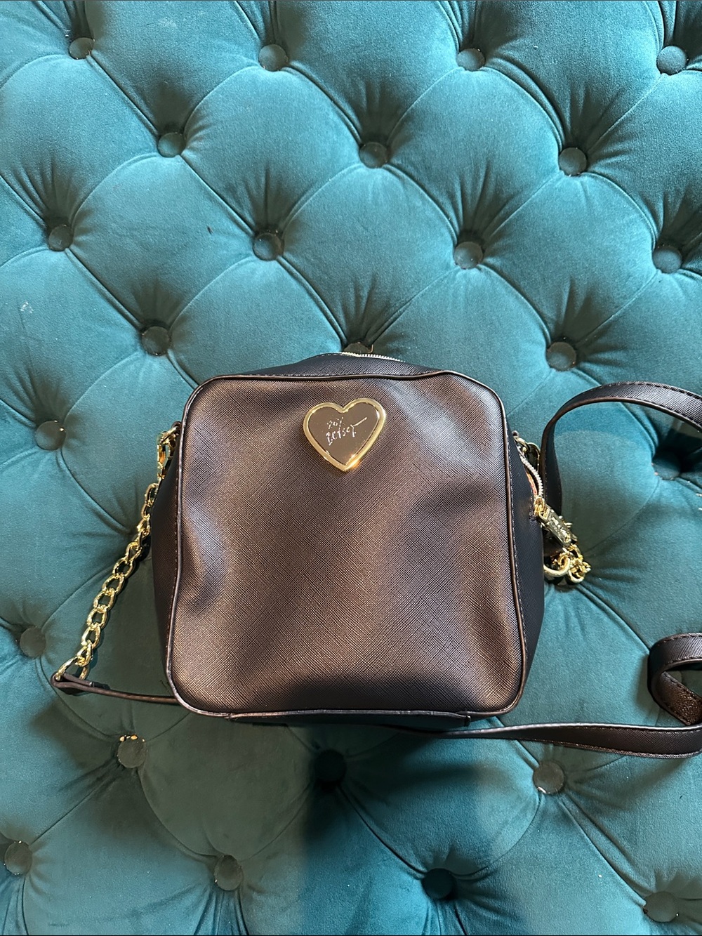 Betsey Johnson Brown Crossbody with Gold Heart Accent